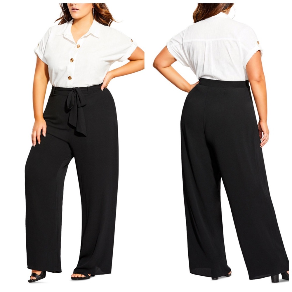 City Chic Black Tie Waist Palazzo Pants Plus Size